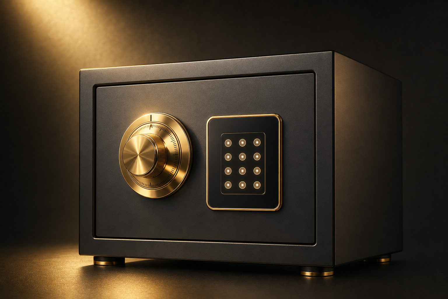 Modern home safe with a polished gold dial
